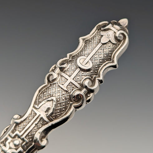 約 1860 年英國古董純銀手柄甜點餐具一對